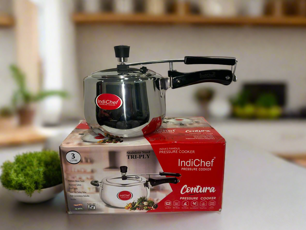 IndiChef Plain TriPly Stainless Steel Induction Base Pressure Cooker