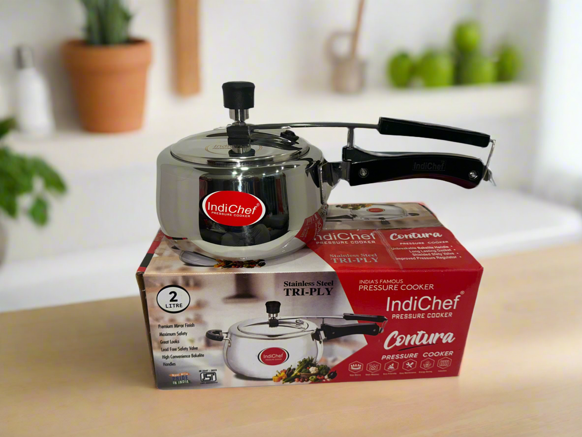 IndiChef Plain TriPly Stainless Steel Induction Base Pressure Cooker