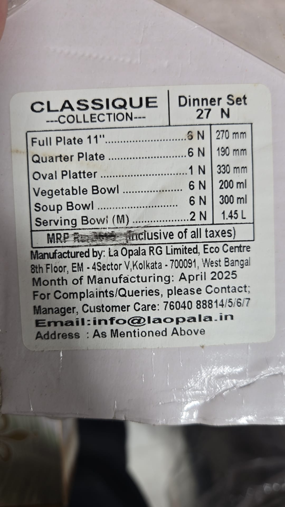 La Opala Diva Classique 27 Pcs Dinner Set