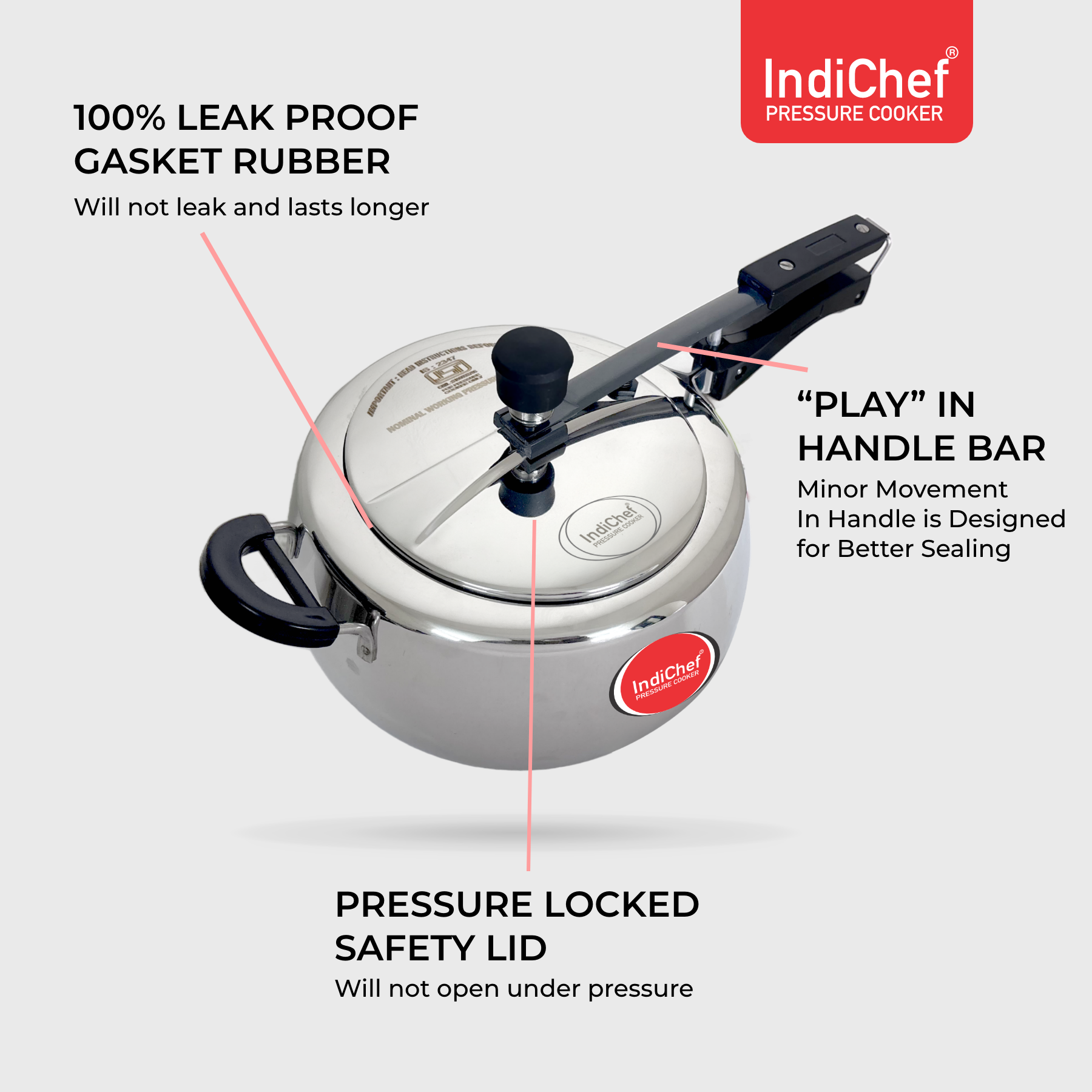 IndiChef Plain Stainless Steel Induction Base Pressure Cooker
