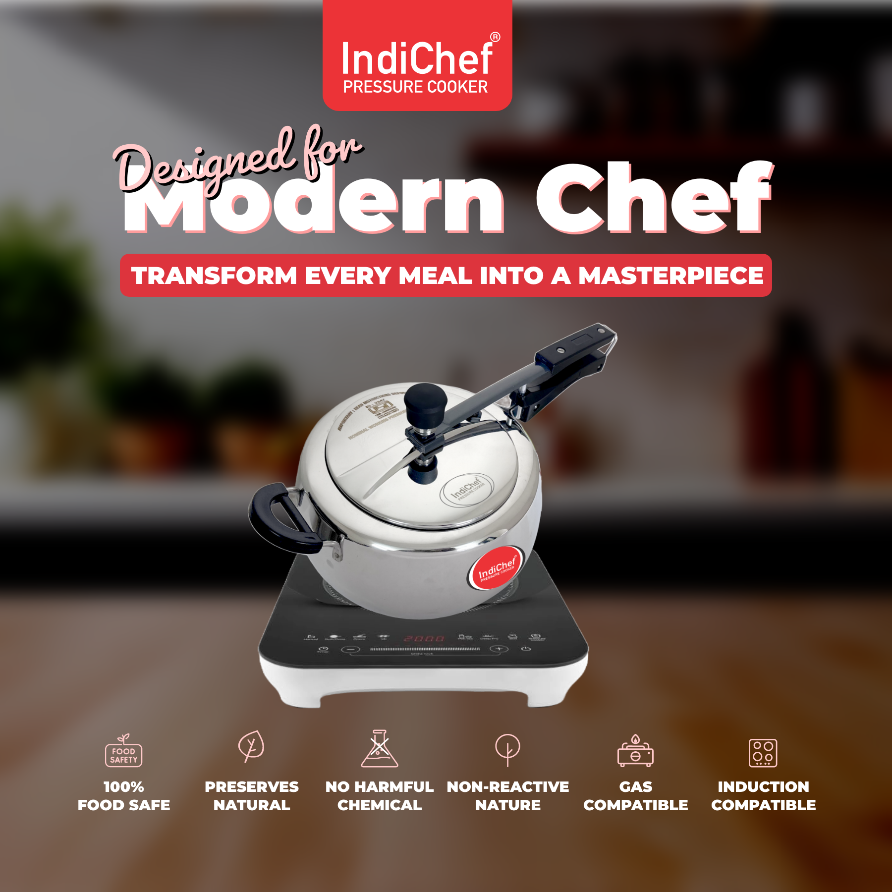 IndiChef Plain Stainless Steel Induction Base Pressure Cooker