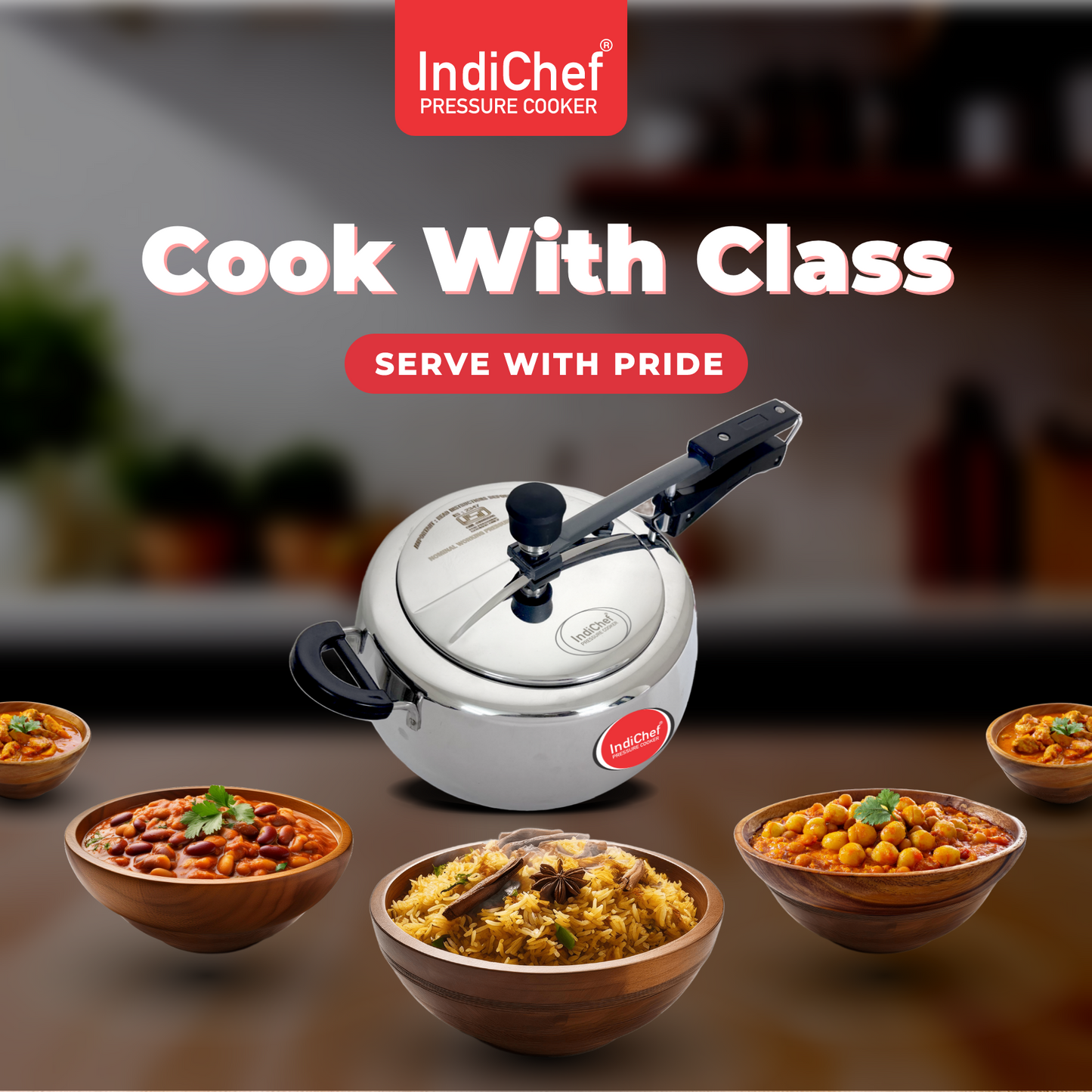 IndiChef Plain Stainless Steel Induction Base Pressure Cooker