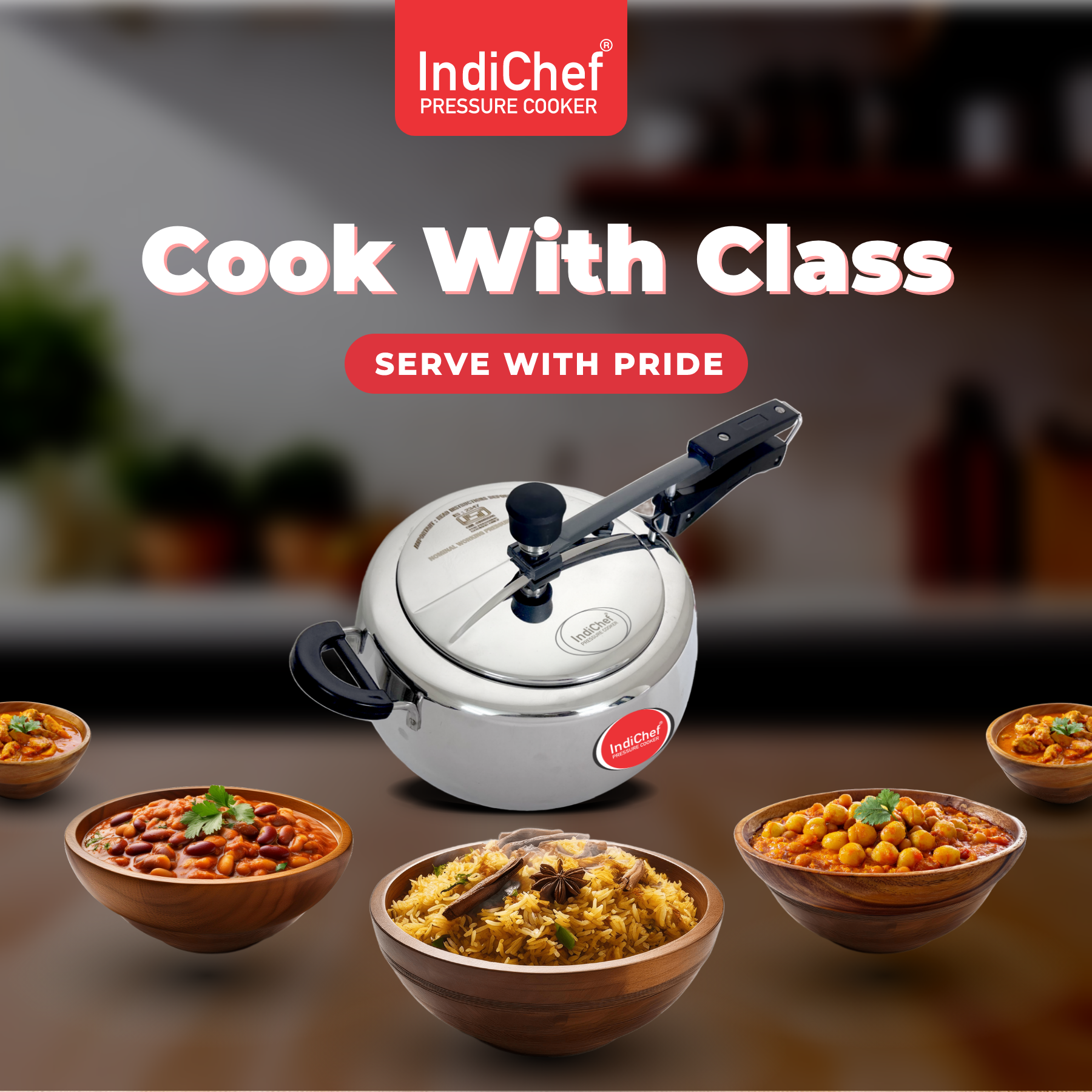 IndiChef Plain Stainless Steel Induction Base Pressure Cooker