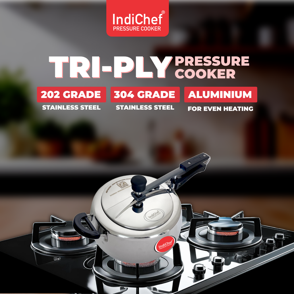 IndiChef Plain TriPly Stainless Steel Induction Base Pressure Cooker