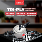 IndiChef Plain TriPly Stainless Steel Induction Base Pressure Cooker