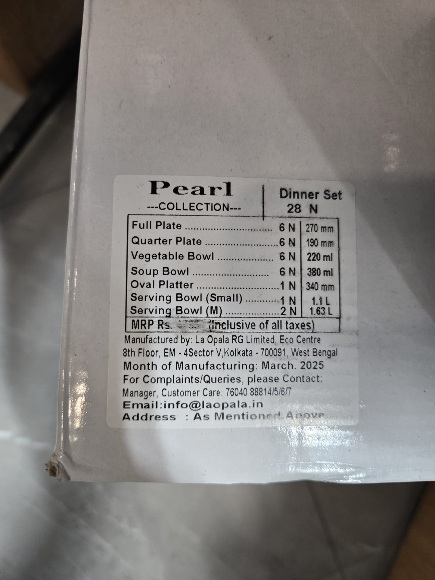 La Opala Diva Pearl 28 Pcs Dinner Set